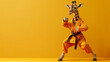 © praewpailyn - A whimsical and humorous image of a giraffe dressed in a karate uniform striking a martial arts pose against a vibrant yellow background.