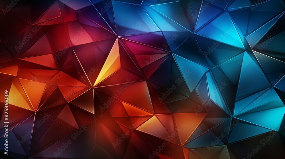 A modern geometry background with abstract shapes like triangles and hexagons, rendered in vibrant gradients, providing a bold and contemporary visual.