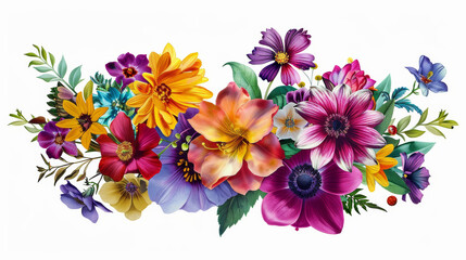 Wall Mural - A colorful flower bouquet collage element, featuring a vibrant mix of flowers in a detailed floral design