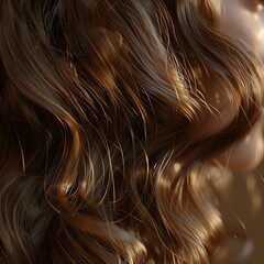 Elegant swirls of brown hair with a silky texture. Close-up. Shiny healthy hair texture for stunning backgrounds.