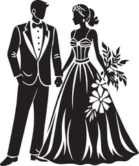 Wall Mural - wedding couple silhouette illustration black and white