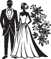 Wall Mural - wedding couple silhouette illustration black and white