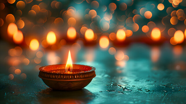 Candle light and bokeh background celebrate Indian Holiday Diwali