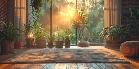 Wall Mural - Enjoying the sunlight in a room full of potted plants and greenery