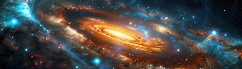 galactic core, digital depiction of swirling galaxies and cosmic energy, vibrant and dynamic univers