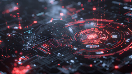 Wall Mural - a high-tech interface showing a cybersecurity network, network, dynamic and dramatic compositions, w