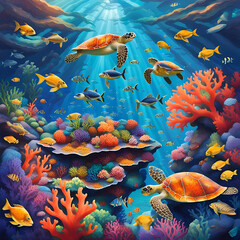 fishes under water, fishes in aquarium, under water seen, wall print, background,