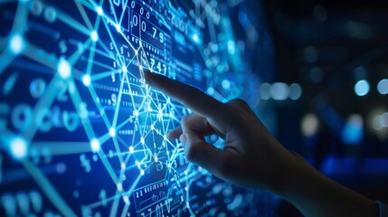 Wall Mural - close up hand touching telecommunication network and wireless mobile internet technology with 5g lte