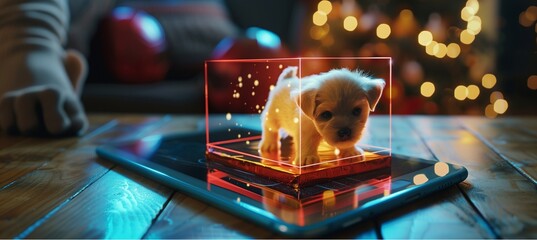 Wall Mural - hologram from your mobile phone to create a virtual world of reality.