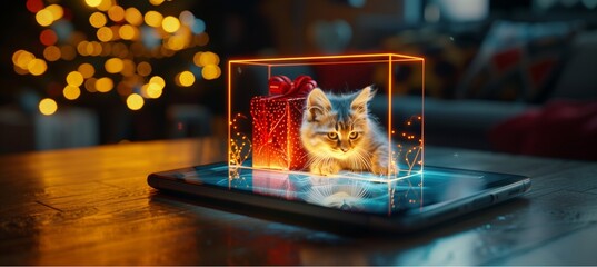 Wall Mural - hologram from your mobile phone to create a virtual world of reality.