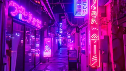 Sticker - A narrow alleyway filled with colorful neon signs and advertisements, creating a cyberpunk atmosphere, A cyberpunk alleyway with glowing neon signs and holographic advertisements