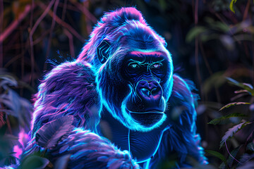 Wall Mural - king kong in the jungle vector neon 3d rendering