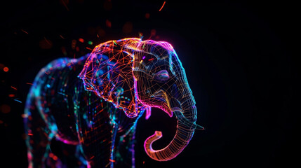 Wall Mural - Creative glowing elephant in the form of a hologram