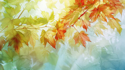 Wall Mural - serene watercolor leaves: capturing transparency and ethereal beauty