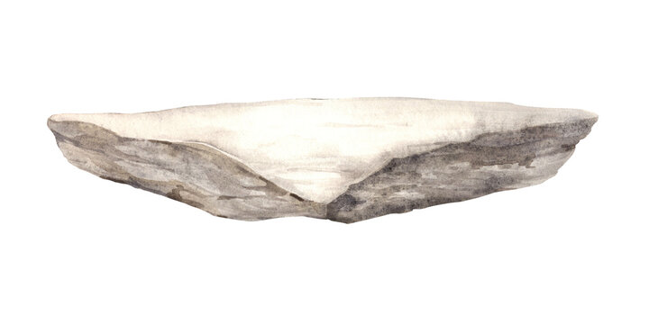 Natural stone with an uneven gray edge. A solid element of natural origin. Hand drawn watercolor illustration in realistic style on isolated background. Drawing for labels, cards, souvenirs, design