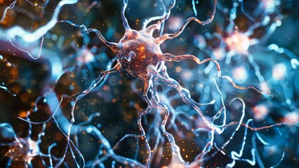 Wall Mural - A macro image of neurons brain cells against a dark background