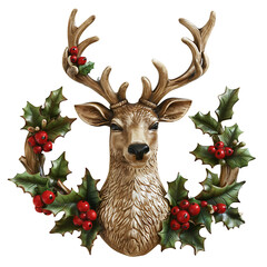 Wall Mural - Beautifully decorated reindeer for Christmas on transparent background PNG