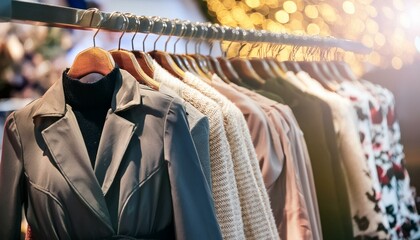 Wall Mural - fancy clothes on a clothing rack in a fashion store
