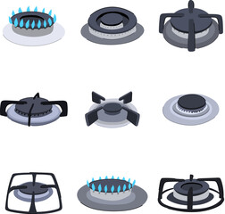 Wall Mural - stove burner set cartoon. fire flame, cooker blue, home oven stove burner sign. isolated symbol vector illustration