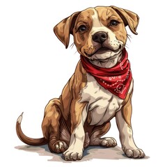 Wall Mural - A dog wearing a red bandana is sitting on a white background