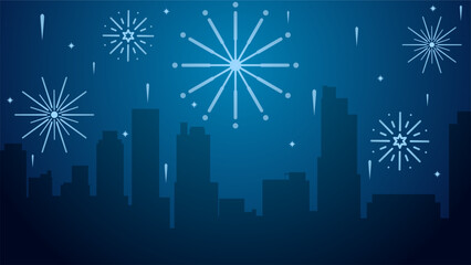 Wall Mural - Cityscape illustration of fireworks new year with skyline building