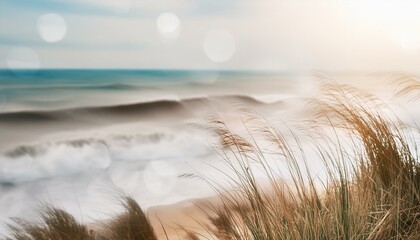 Wall Mural - The sea with high waves, dunes and a few blades of grass, natural colors, watercolor painting art,blé, agricultura, grain, plante, crystal, nature, oreilles,The sea with high waves, dunes and a few bl