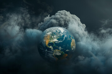 Wall Mural - a planet covered in smoke and clouds. the planet is surrounded by a thick layer of smoke and clouds,