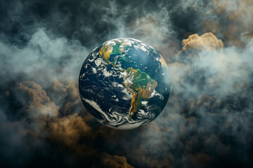 Wall Mural - a planet covered in smoke and clouds. the planet is surrounded by a thick layer of smoke and clouds,