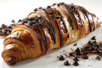 Delicious fresh croissants with chocolate on a white background. sweet food for breakfast