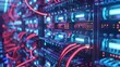 © Nawarit - Cryptocurrency mining farm with rows of powerful computers, intricate details and vibrant lighting, ultrarealistic