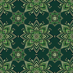 Sticker - A green floral patterned background with green flowers and leaves