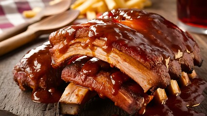 Poster - Barbecue Ribs captured in a tantalizing food photography style