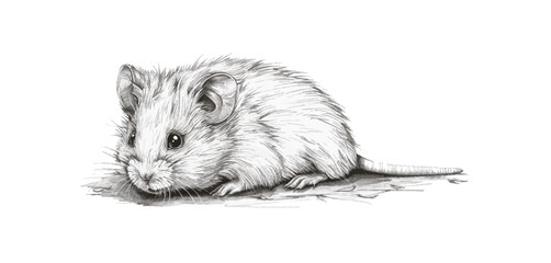 Sticker - hamster Engraving style. Simple pencil drawing vecto