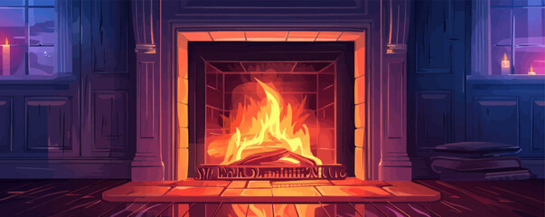 Wall Mural - Vintage old fireplace. vector simple illustration