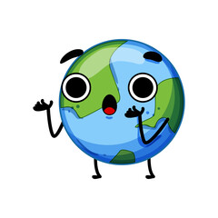 Wall Mural - comic earth planet character cartoon. sticker environment, love eco, nature question comic earth planet character sign. isolated symbol vector illustration