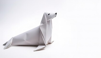 aquatic animal concept paper origami isolated on white background of a seal, which symbolizes care, protection, curiosity, efficiency, opportunity. with copy space, simple starter craft for kids