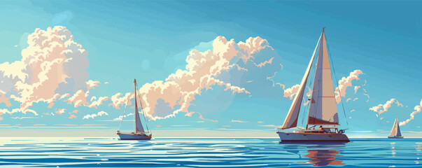 Poster - Yachts on sea. vector simple illustration