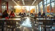 © Faizan - An office cafeteria with tables, chairs, and employees enjoying lunch together