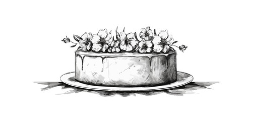 Birthday cake wedding sketch hand drawn. vector simple illustratio