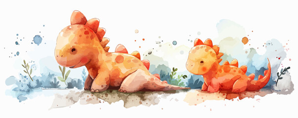 Wall Mural - little dinosaur in watercolor style. Isolated vector illustration