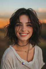 Wall Mural - Portrait of a young woman with short, shoulder length hair. have a beautiful smile