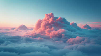 Wall Mural - The sky is filled with fluffy white clouds and a pinkish hue