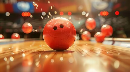 A bowling ball is on the lane, ready to be thrown