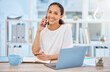 © peopleimages.com - Woman, planning and portrait of phone call in office with contact to source of journalist. Happy, chat and writer with online communication for news, research and information from social network
