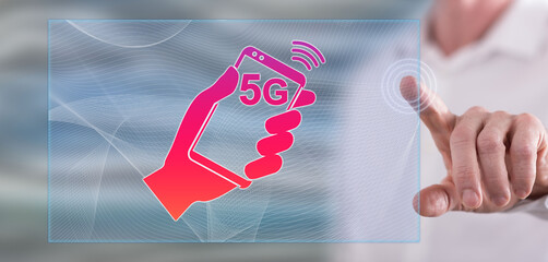 Wall Mural - man touching a 5g concept