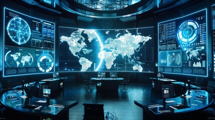 Canvas Print - futuristic command center with holographic displays