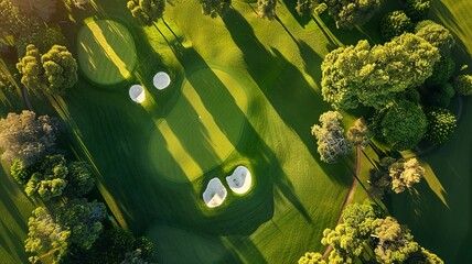 bird's eye view of a golf course. Generated by AI