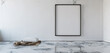 © Sehrish - Minimalist 3D rendered mockup of a blank frame on a white wall in a room with a synthetic resin floor. Ultra HD, realistic image.