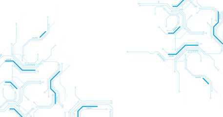 Leinwandbilder - Blue circuit diagram on white background. High-tech circuit board connection system.Vector abstract technology on a white background.