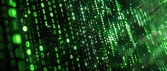 green binary code data stream